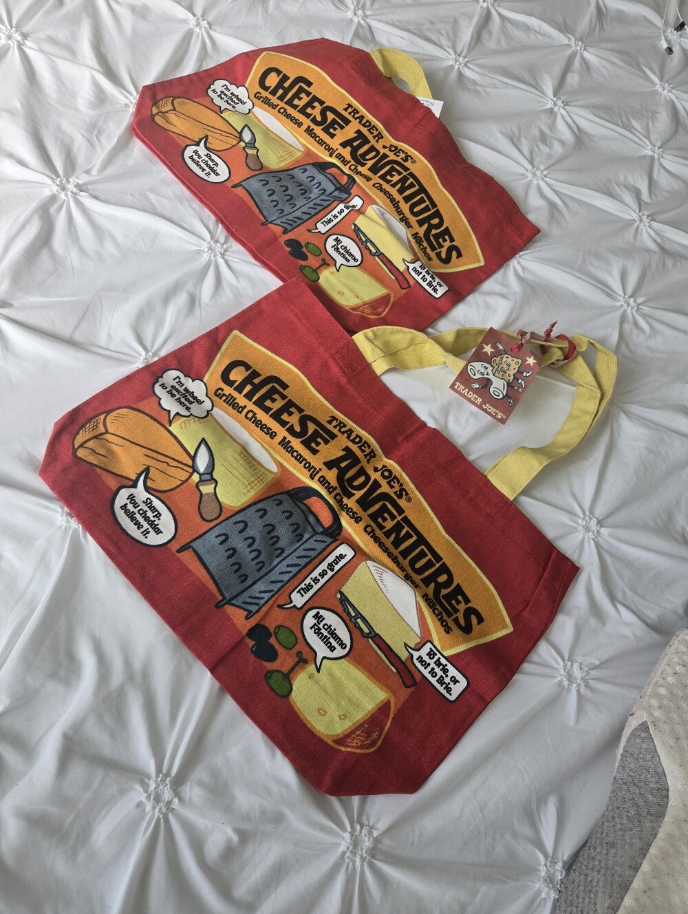 Trader Joe Set Of 2, Red Cheese Adventures Tote with Yellow Handles
